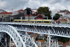Metro do Porto Bombardier Flexity-Outlook tram (line D) at Ponte Luís (crossing Rio Douro), 13. October 2016