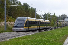Metro do Porto Bombardier Flexity-Outlook tram (Line D) photographed between the metro stations Pólo Universitário and IPO, 16. October 2016