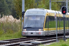 Metro do Porto Bombardier Flexity-Outlook tram (Line D) photographed between the metro stations Pólo Universitário and IPO, 16. October 2016