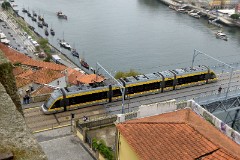 Metro do Porto Bombardier Flexity-Outlook tram (line D) at Ponte Luís (crossing Rio Douro), 16. October 2016