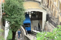 Zagreb, 12. July 2007.  In operation since 1893. Length of track 66 meter, height difference 30,5 meter which makes an inclination at 52%.Until 1934 the funicular was driven by steam engines.