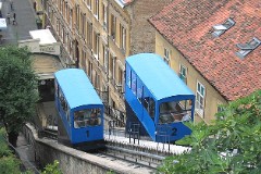 Zagreb, 12. July 2007.  In operation since 1893. Length of track 66 meter, height difference 30,5 meter which makes an inclination at 52%.Until 1934 the funicular was driven by steam engines.