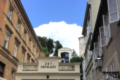 Zagrebačka uspinjača, Zagreb, 14. July 2016.  In operation since 1893. Length of track 66 meter, height difference 30,5 meter which makes an inclination at 52%.Until 1934 the funicular was driven by steam engines.