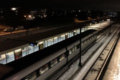 DSB Ic3 trainset photographed in Høje Taastrup 14. January 2016.  Ic3 was built by ABB Scandia in Denmark. Each unit consists of 3 coaches. Built in a number of 92 trainsets. The trainsets were put in service in 1989 - 1998. 4 diesel engines of 294 kW per trainset. Max speed 180 km/h - 112 mph. Length 58 800 mm. Weight 97 metric tonnes. 16 seats 1st class, 128 seats 2nd class. Up to 5 trainsets can be put together.