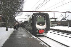 IR4 2007 trainset photographed in Kolding 29. December 2005.  The IR4 was built by ABB Scandia in Denmark. Each unit consists of 3 coaches. Built in a number of 44 trainsets. The trainsets were put in service in 1989 - 1998. 4 electric engines of 420 kW per trainset. Max speed 180 km/h - 112 mph. Length 76 530 mm. Weight 133 metric tonnes. 24/16 seats 1st class, 183/183 + 20 seats 2nd class. Up to 5 trainsets can be put together. IR4 2007 was put in service in 1994.