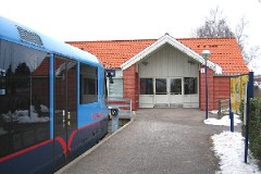 Nærumbanen Lm 25 (RegioSprinter) photographed in Nærum 23. February 2005.  The trainsets were built by Duewag in 1998 and delivered to Nærumbanen ( LNJ ) in 1999. A total number of 4 was delivered. 2 MAN 5 cyl. diesel engines of 228 kW - 310 hp. A2A. Max speed 80 km/h - 50 mph. Length 24 800 mm. Weight 33,1 metric tonnes. 58 seats.