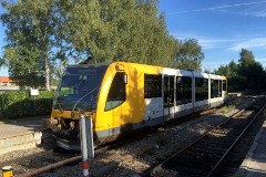 Lokalbanen (the former Nærumbanen) - Lm 25 RegioSprinter, photographed in Nærum 25. August 2016. The trainsets were built by Duewag in 1998 and delivered to Nærumbanen ( LNJ ) in 1999. A total number of 4 was delivered. 2 MAN 5 cyl. diesel engines of 228 kW - 310 hp. A2A. Max speed 80 km/h - 50 mph. Length 24 800 mm. Weight 33,1 metric tonnes. 58 seats.