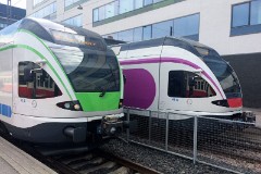 VR (Suomen Valtion Rautatiet) class Sm5, Helsinki Central Station, 30. June 2016.  Biult by Stadler Rail in Swtizerland. Maximum speed 160 km/h. Delivered 2008 - .
