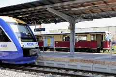 HEX VT 804 (HarzElbeExpress), Quedlinburg (im hintergrund HSB 187 011-2), 29. April 2015