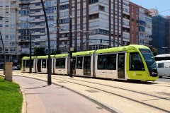 tdm (Tranvia de Murcia) Citadis 302, Murcia, Plaza Circular, 22. June 2015.  Delivered 2007 to 2011 (ex Madrid). Manufacturer: Alstom. Quantity in Murcia: 11.