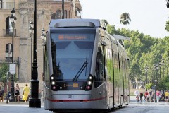 TUSSAM (Transportes Urbanos af Sevilla , Sociedad Anonima Municipal) Urbus 3, photographed in Sevilla 8. July 2015. Delivered 2011. Manufacturer: CAF. Quantity in Sevilla: 4.