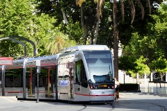 TUSSAM (Transportes Urbanos af Sevilla , Sociedad Anonima Municipal) Urbus 3, photographed in Sevilla 8. July 2015. Delivered 2011. Manufacturer: CAF. Quantity in Sevilla: 4.