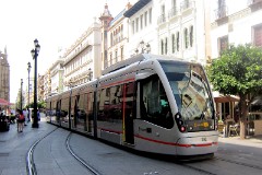TUSSAM (Transportes Urbanos af Sevilla , Sociedad Anonima Municipal) Urbus 3, photographed in Sevilla 9. July 2015. Delivered 2011. Manufacturer: CAF. Quantity in Sevilla: 4.