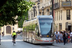 TUSSAM (Transportes Urbanos af Sevilla , Sociedad Anonima Municipal) Urbus 3, photographed in Sevilla 9. July 2015. Delivered 2011. Manufacturer: CAF. Quantity in Sevilla: 4.