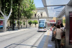 TUSSAM (Transportes Urbanos af Sevilla , Sociedad Anonima Municipal) Urbus 3, photographed in Sevilla 9. July 2015. Delivered 2011. Manufacturer: CAF. Quantity in Sevilla: 4.