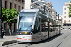 TUSSAM (Transportes Urbanos af Sevilla , Sociedad Anonima Municipal) Urbus 3, photographed in Sevilla 9. July 2015. Delivered 2011. Manufacturer: CAF. Quantity in Sevilla: 4.