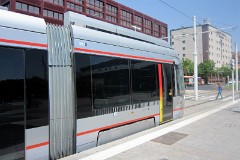 TUSSAM (Transportes Urbanos af Sevilla , Sociedad Anonima Municipal) Urbus 3, photographed in Sevilla 9. July 2015. Delivered 2011. Manufacturer: CAF. Quantity in Sevilla: 4.