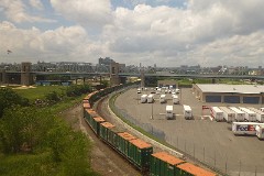 Bronx, New York City, in the background Robert F. Kennedy-Triborough Truss Bridge over Bronx Kill, 4. July 2013