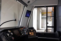 Stadler Tango, photographed at the work shop of Midttrafik in Aarhus, 8. October 2016.  This type will be delivered in a number of 12 . It has a maximum speed of 100 km/h. The new tram line is supposed to be ready for operation in 2017. The tram line transforms two existing railways - Odderbanen and the Grenaa railway - to an electric light rail. The two lines will be connected via a new track from Lystrup, Skejby, Randersvej, the urban harbor and Aarhus Central Station.