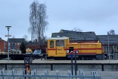 Work train from GCF (Generale Costruzioni Ferroviarie) photographed in Malling by Aarhus 15. December 2016. A new light rail system is under construction in the region of Aarhus. The new tram line is supposed to be ready for operation in 2017. Malling is a small town at the line from Aarhus to Odder.