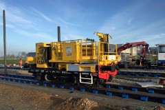 Work train photographed in Skejby, Aarhus 22. December 2016. A new light rail system is under construction in the region of Aarhus. The new tram line is supposed to be ready for operation in 2017.