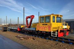 Work train photographed in Skejby, Aarhus 22. December 2016. A new light rail system is under construction in the region of Aarhus. The new tram line is supposed to be ready for operation in 2017.