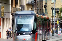 Tranvia Zaragoza, Urbus 3 photographed in Zaragoza, 15. June 2015. Delivered 2010 - 2012. Manufacturer: CAF. Quantity in Zaragoza: 21.