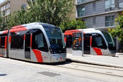 Tranvia Zaragoza, Urbus 3 photographed in Zaragoza, 15. June 2015. Delivered 2010 - 2012. Manufacturer: CAF. Quantity in Zaragoza: 21.