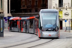 Tranvia Zaragoza, Urbus 3 photographed in Zaragoza, 15. June 2015. Delivered 2010 - 2012. Manufacturer: CAF. Quantity in Zaragoza: 21.