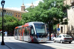 Tranvia Zaragoza, Urbus 3 photographed in Zaragoza, 16. June 2015. Delivered 2010 - 2012. Manufacturer: CAF. Quantity in Zaragoza: 21.