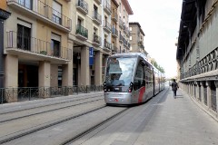 Tranvia Zaragoza, Urbus 3 photographed in Zaragoza, 31. May 2016. Delivered 2010 - 2012. Manufacturer: CAF. Quantity in Zaragoza: 21.