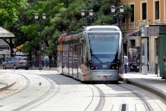 Tranvia Zaragoza, Urbus 3 photographed in Zaragoza, 31. May 2016. Delivered 2010 - 2012. Manufacturer: CAF. Quantity in Zaragoza: 21.