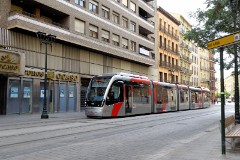 Tranvia Zaragoza, Urbus 3 photographed in Zaragoza, 31. May 2016. Delivered 2010 - 2012. Manufacturer: CAF. Quantity in Zaragoza: 21.