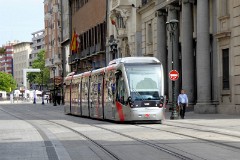 Tranvia Zaragoza, Urbus 3 photographed in Zaragoza, 31. May 2016. Delivered 2010 - 2012. Manufacturer: CAF. Quantity in Zaragoza: 21.
