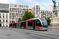 Tranvia Zaragoza, Urbus 3 photographed in Zaragoza, 31. May 2016. Delivered 2010 - 2012. Manufacturer: CAF. Quantity in Zaragoza: 21.