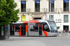 Tranvia Zaragoza, Urbus 3 photographed in Zaragoza, 31. May 2016. Delivered 2010 - 2012. Manufacturer: CAF. Quantity in Zaragoza: 21.
