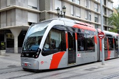 Tranvia Zaragoza, Urbus 3 photographed in Zaragoza, 31. May 2016. Delivered 2010 - 2012. Manufacturer: CAF. Quantity in Zaragoza: 21.