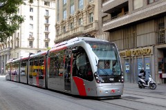 Tranvia Zaragoza, Urbus 3 photographed in Zaragoza, 31. May 2016. Delivered 2010 - 2012. Manufacturer: CAF. Quantity in Zaragoza: 21.