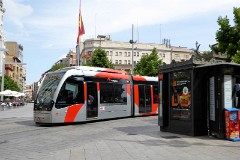 Tranvia Zaragoza, Urbus 3 photographed in Zaragoza, 31. May 2016. Delivered 2010 - 2012. Manufacturer: CAF. Quantity in Zaragoza: 21.