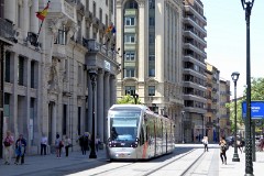 Tranvia Zaragoza, Urbus 3 photographed in Zaragoza, 1. June 2016. Delivered 2010 - 2012. Manufacturer: CAF. Quantity in Zaragoza: 21.