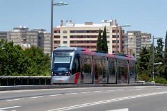 Tranvia Zaragoza, Urbus 3 photographed in Zaragoza, 1. June 2016. Delivered 2010 - 2012. Manufacturer: CAF. Quantity in Zaragoza: 21.