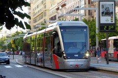 Tranvia Zaragoza, Urbus 3 photographed in Zaragoza, 1. June 2016. Delivered 2010 - 2012. Manufacturer: CAF. Quantity in Zaragoza: 21.