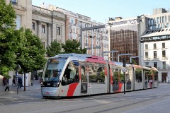 Tranvia Zaragoza, Urbus 3 photographed in Zaragoza, 1. June 2016. Delivered 2010 - 2012. Manufacturer: CAF. Quantity in Zaragoza: 21.
