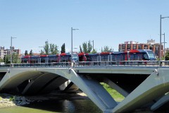 Tranvia Zaragoza, Urbus 3 photographed in Zaragoza, 2. June 2016. Delivered 2010 - 2012. Manufacturer: CAF. Quantity in Zaragoza: 21.