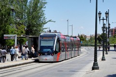 Tranvia Zaragoza, Urbus 3 photographed in Zaragoza, 2. June 2016. Delivered 2010 - 2012. Manufacturer: CAF. Quantity in Zaragoza: 21.